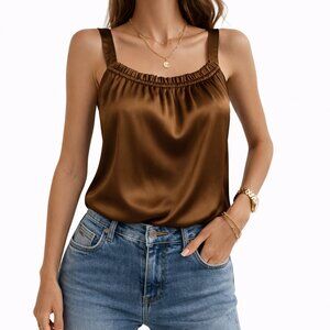 To The Max Bronze Satin Tank Top Size S Silky Cami Minimalist Chic Blouse Luxe